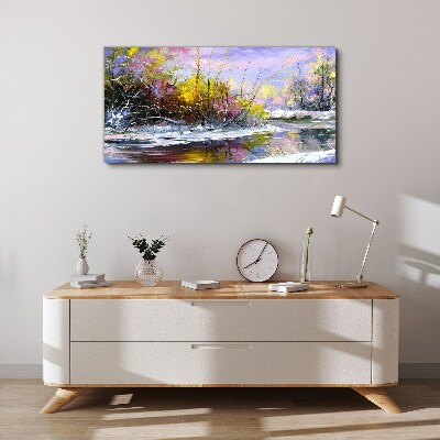 Winter landscape with a river Canvas Wall art
