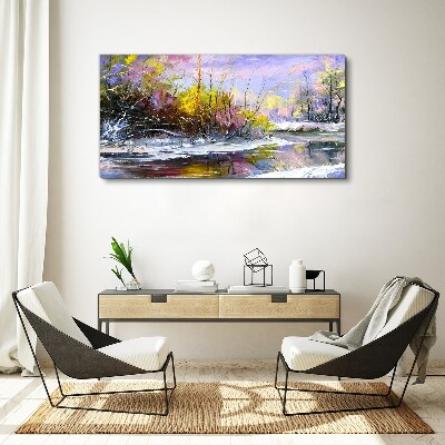 Winter landscape with a river Canvas Wall art