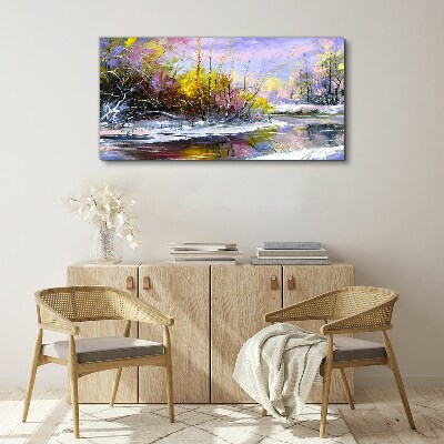 Winter landscape with a river Canvas Wall art
