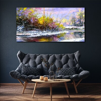 Winter landscape with a river Canvas Wall art