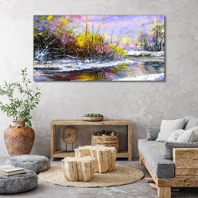 Winter landscape with a river Canvas Wall art