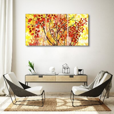 Autumn leaves on a yellow background Canvas Wall art