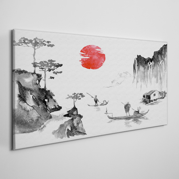Peaceful landscape with sunset Canvas Wall art