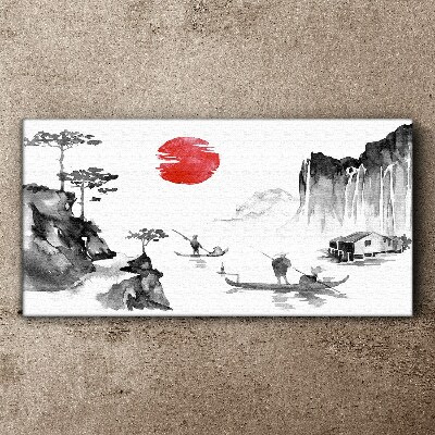 Peaceful landscape with sunset Canvas Wall art