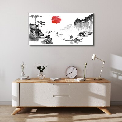 Peaceful landscape with sunset Canvas Wall art
