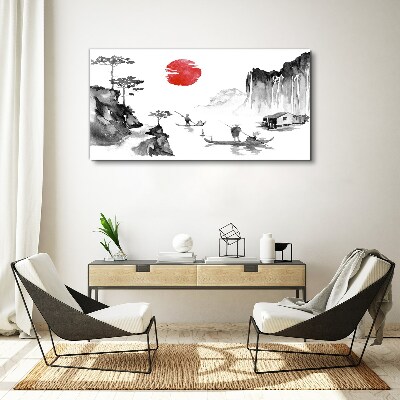 Peaceful landscape with sunset Canvas Wall art