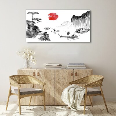 Peaceful landscape with sunset Canvas Wall art