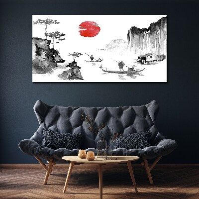 Peaceful landscape with sunset Canvas Wall art