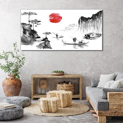 Peaceful landscape with sunset Canvas Wall art