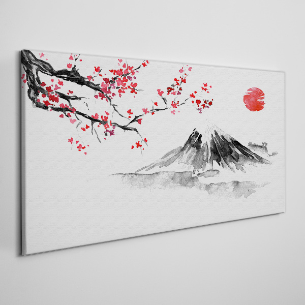 Cherry blossoms and mountain landscape Canvas Wall art