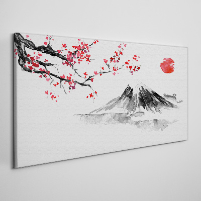 Cherry blossoms and mountain landscape Canvas Wall art