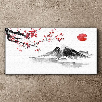 Cherry blossoms and mountain landscape Canvas Wall art