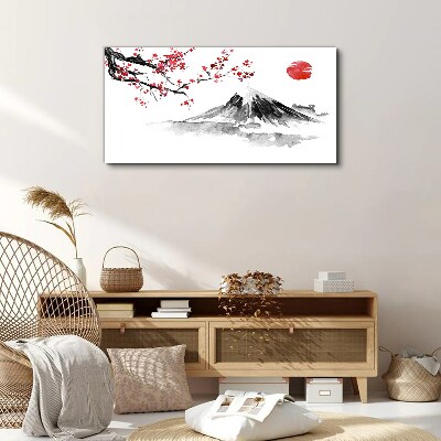 Cherry blossoms and mountain landscape Canvas Wall art