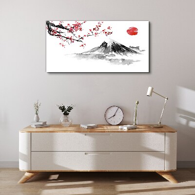 Cherry blossoms and mountain landscape Canvas Wall art