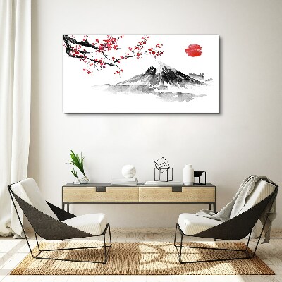 Cherry blossoms and mountain landscape Canvas Wall art