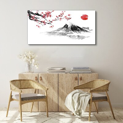 Cherry blossoms and mountain landscape Canvas Wall art
