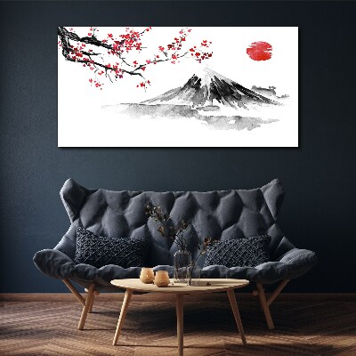 Cherry blossoms and mountain landscape Canvas Wall art