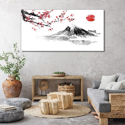 Cherry blossoms and mountain landscape Canvas Wall art
