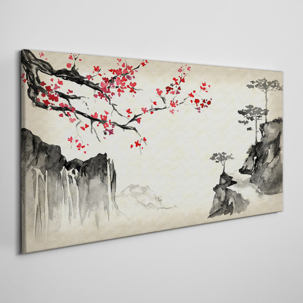 Landscape with flowering branches Canvas Wall art