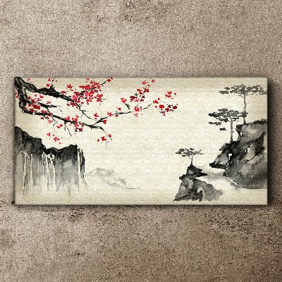 Landscape with flowering branches Canvas Wall art