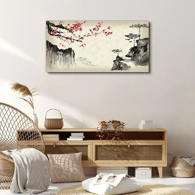 Landscape with flowering branches Canvas Wall art
