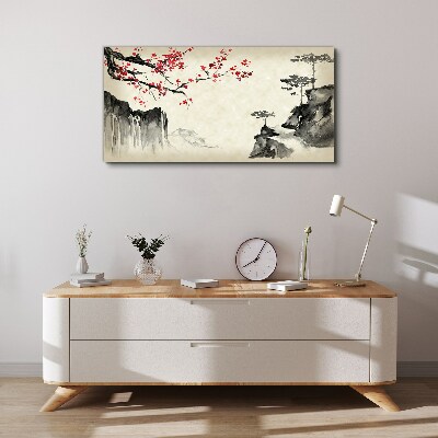 Landscape with flowering branches Canvas Wall art