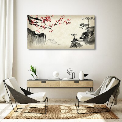 Landscape with flowering branches Canvas Wall art