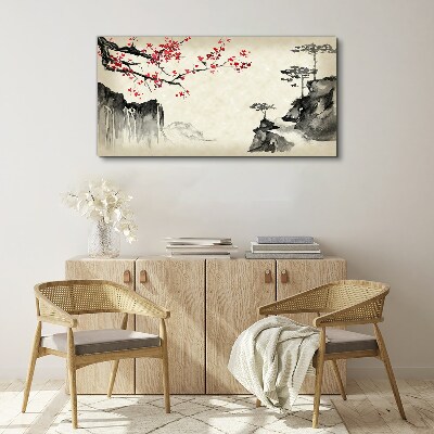Landscape with flowering branches Canvas Wall art
