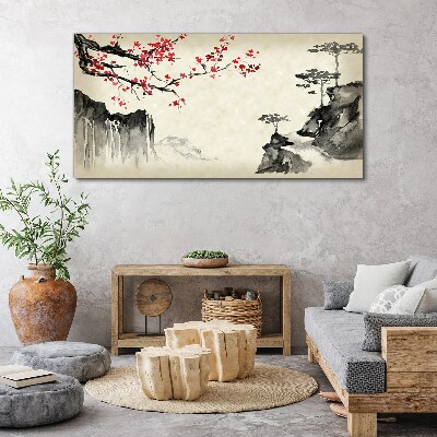 Landscape with flowering branches Canvas Wall art