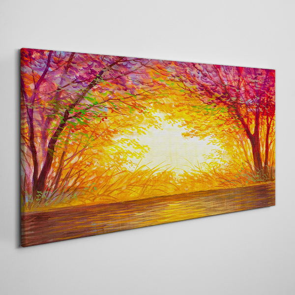 Sunset in a colorful forest Canvas Wall art