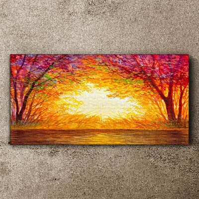 Sunset in a colorful forest Canvas Wall art
