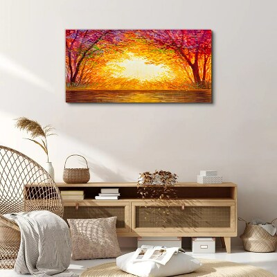 Sunset in a colorful forest Canvas Wall art