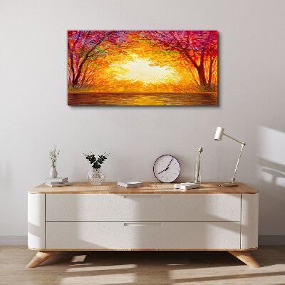 Sunset in a colorful forest Canvas Wall art