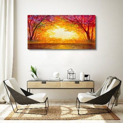 Sunset in a colorful forest Canvas Wall art
