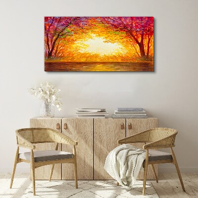Sunset in a colorful forest Canvas Wall art