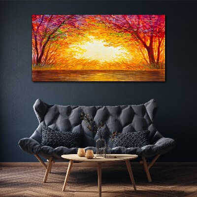 Sunset in a colorful forest Canvas Wall art