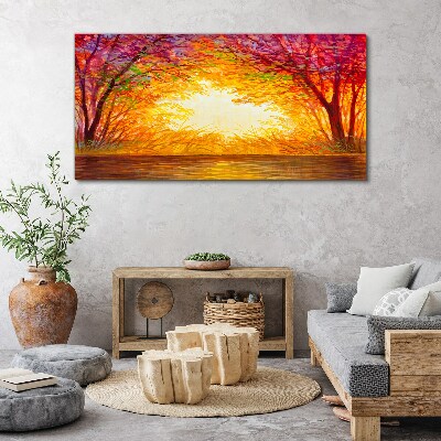 Sunset in a colorful forest Canvas Wall art
