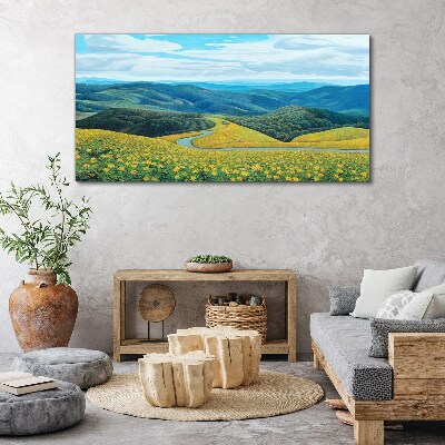 Flowers mountain landscape trees Canvas Wall art