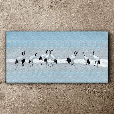 Flocks of cranes on a blue background Canvas Wall art