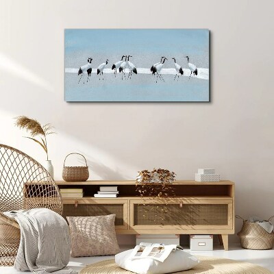 Flocks of cranes on a blue background Canvas Wall art