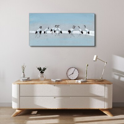 Flocks of cranes on a blue background Canvas Wall art