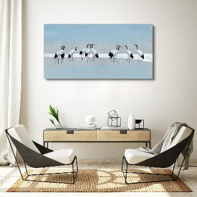 Flocks of cranes on a blue background Canvas Wall art
