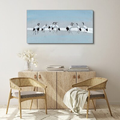 Flocks of cranes on a blue background Canvas Wall art