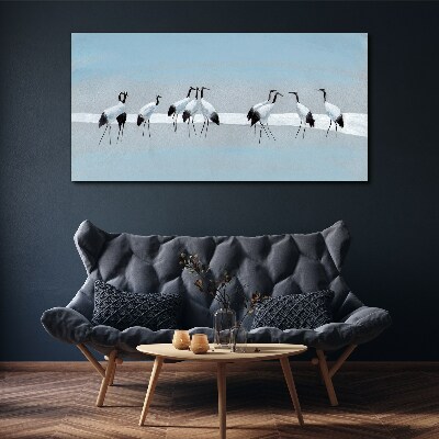 Flocks of cranes on a blue background Canvas Wall art