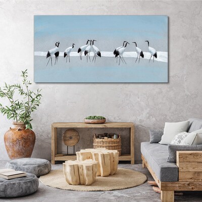 Flocks of cranes on a blue background Canvas Wall art