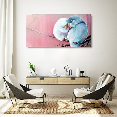 Cute parrots on a branch Canvas Wall art