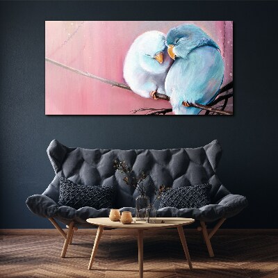 Cute parrots on a branch Canvas Wall art