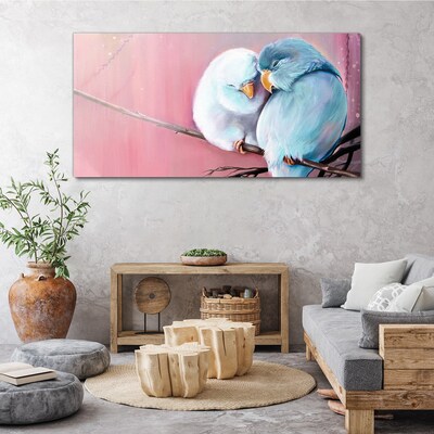 Cute parrots on a branch Canvas Wall art