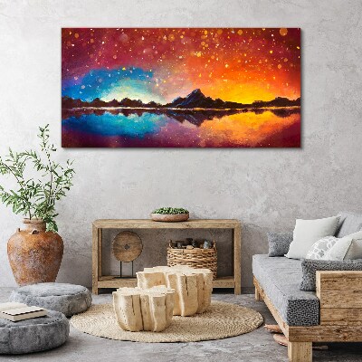 Sunset over a mountain lake Canvas Wall art