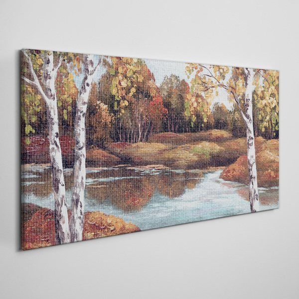 Autumn scenery by the river Canvas Wall art